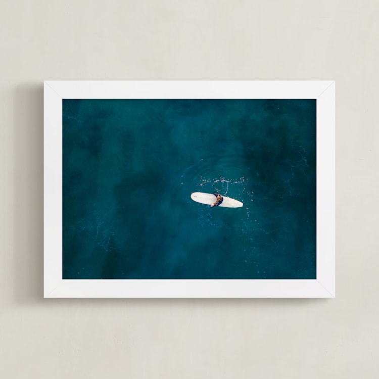 "Waiting on Waves" - Art Print in Dark Teal by Jessica Rice - Framed