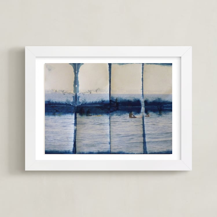 "Waiting in Indigo" - Art Print in Indigo by Annie Seaton - Framed