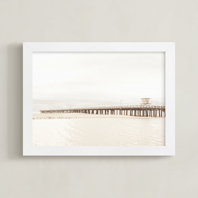 "Stormy Pier" - Art Print in sand by Kamala Nahas - Framed