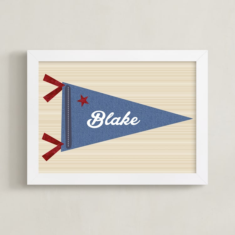 "Little Slugger Series 2" - Personalized Art Print in Denim by Pinky Diamond Studio - Framed