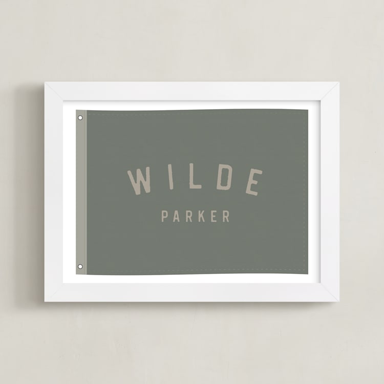 "Name Flag" - Personalized Art Print in Army Green by taylorVdesign - Framed