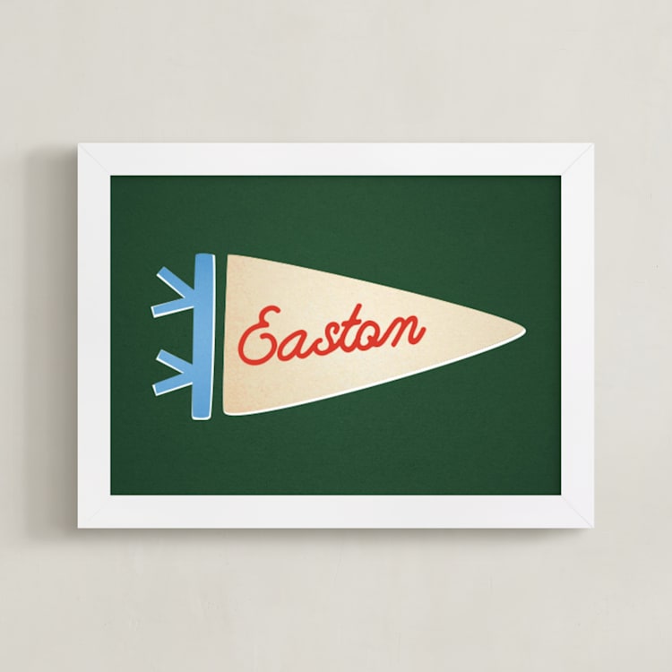 "Proud Pennant" - Personalized Art Print in Forest by Amy Kross - Framed