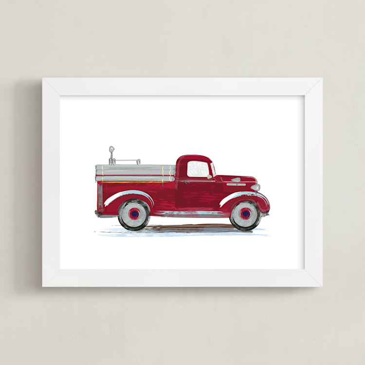 "Vintage fire apparatus" - Art Print in Vintage Red by Rebecca Marchese - Framed