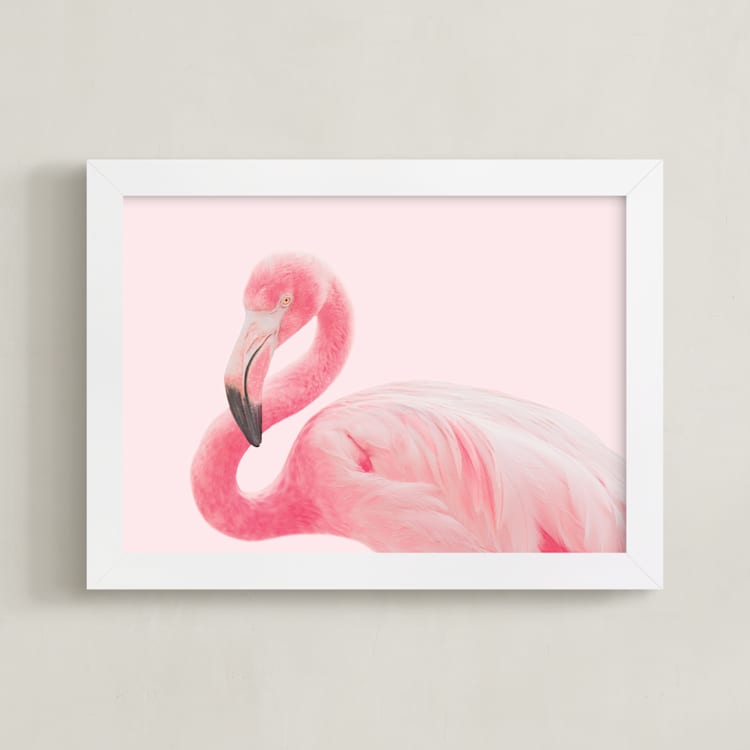 "Flamingo Portrait III" - Art Print in Parfait Pink by Rega - Framed