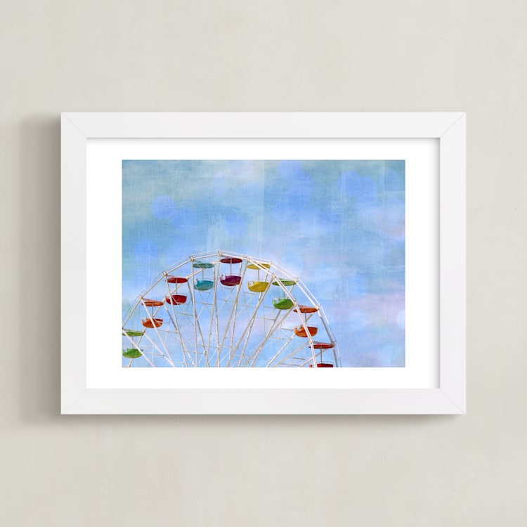 "Rainbow ride." - Art Print in beach mist blue by Dawn Smith - Framed