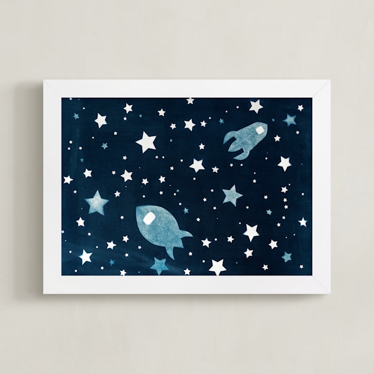 "Through space and time" - Art Print in Prussian blue by raven erebus - Framed
