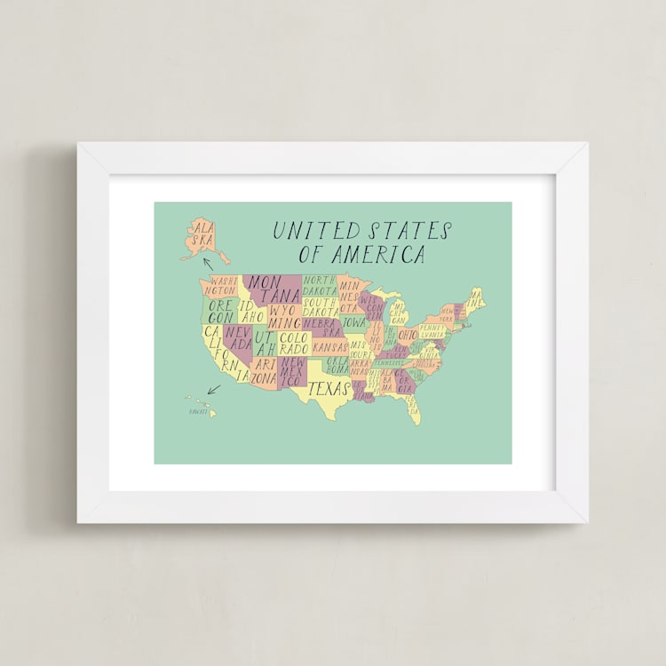 "USA map" - Art Print in Aqua by Alexandra Dzh - Framed