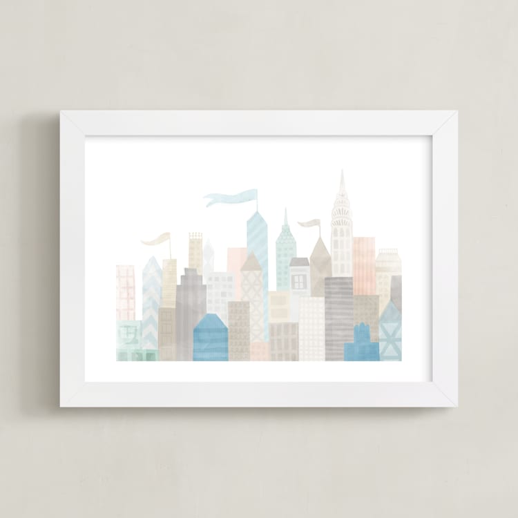 "Big City" - Art Print in Beige by Jessie Steury - Framed
