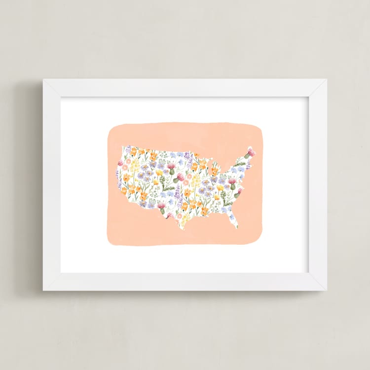 "She's a Wildflower" - Art Print in Apricot by Sara Berrenson - Framed