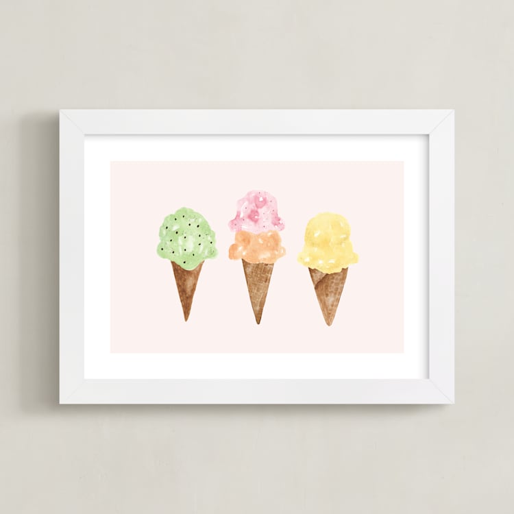 "Ice Cream Party" - Art Print in Blush by Beth Schneider - Framed