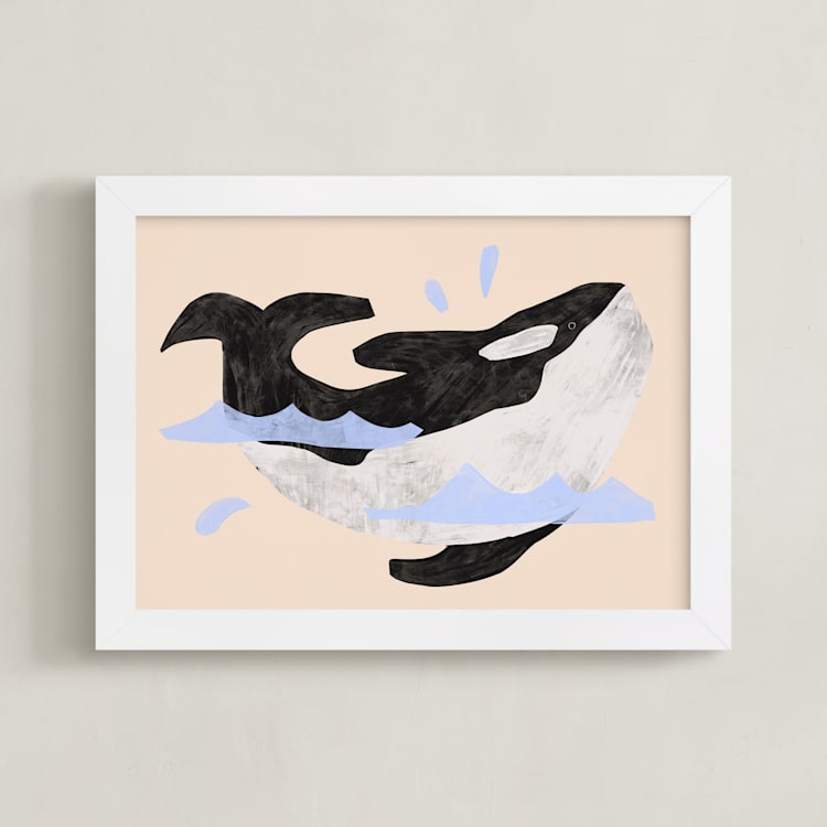 "Orca, where are you?" - Art Print in Peach Dip by Inkblot Design - Framed