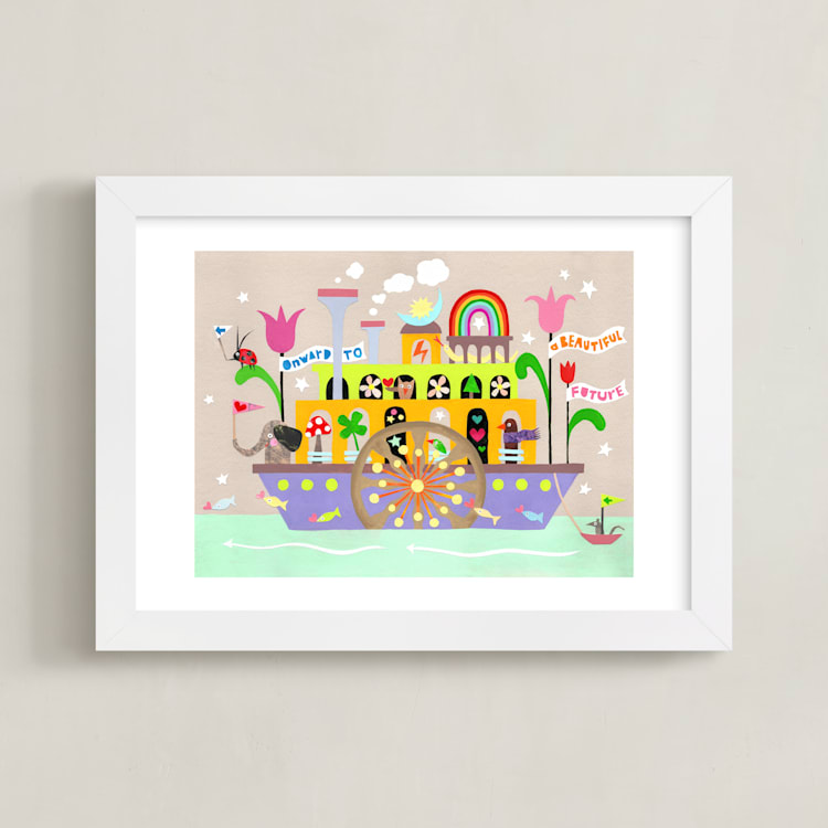 "Onward to a Beautiful Future" - Art Print in Mint by Shelley Kommers - Framed