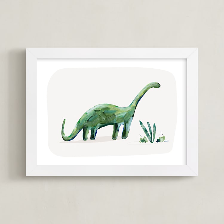 "brave brontosaurus" - Art Print in Leaf by Kayla King - Framed