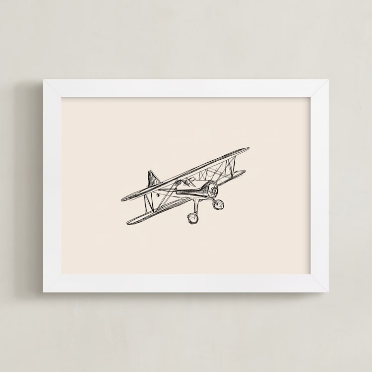 "Take Flight Loose Sketch 3" - Art Print in Beige by Katie Mulder - Framed