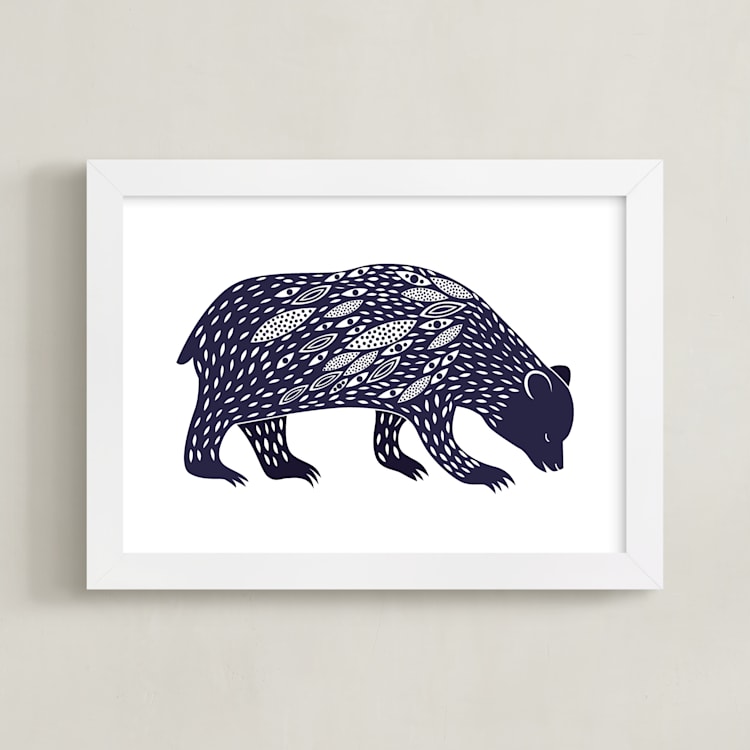 "Spirit Bear" - Art Print in Dark Cobalt by Eve Schultz - Framed