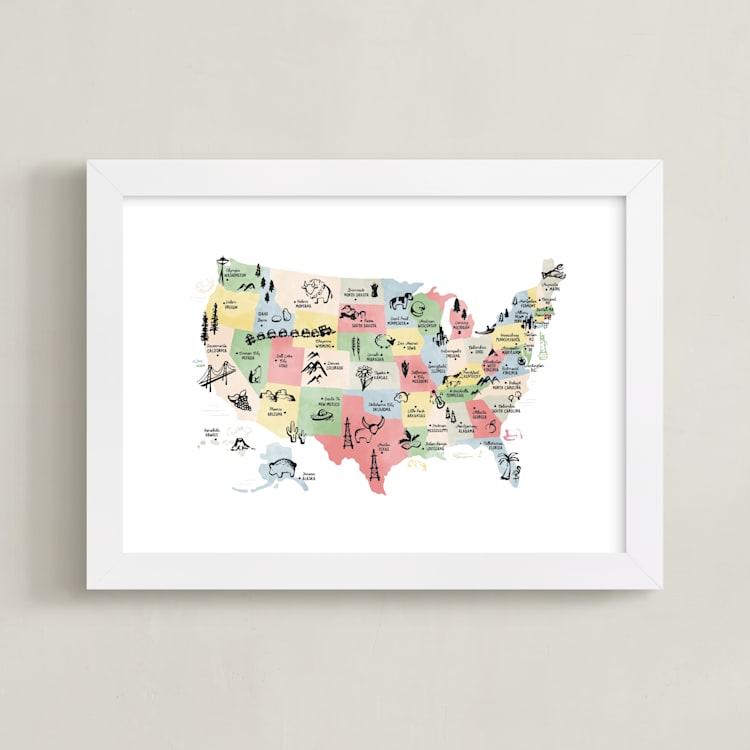 "Retro United States Map" - Art Print in Vintage by Jessie Steury - Framed