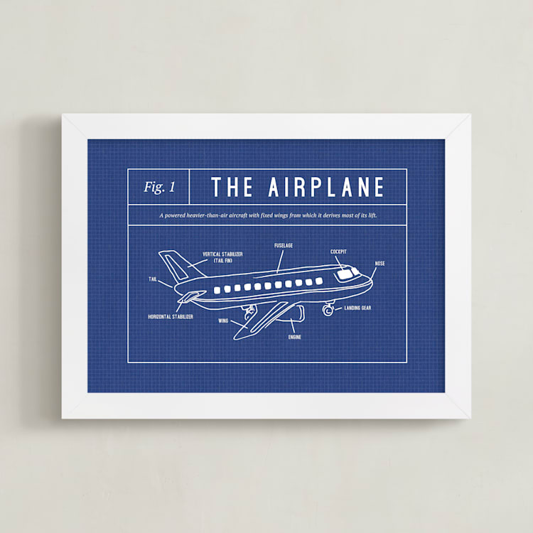 "Airplane Blueprint" - Art Print in Blueprint by Meggy Masters - Framed