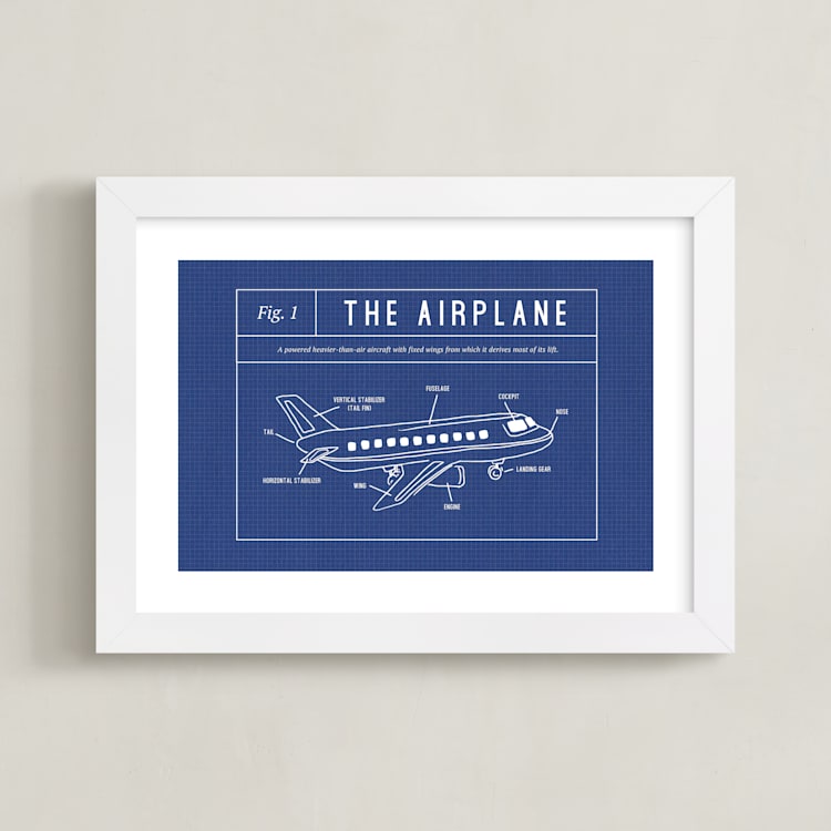 "Airplane Blueprint" - Art Print in Blueprint by Meggy Masters - Framed