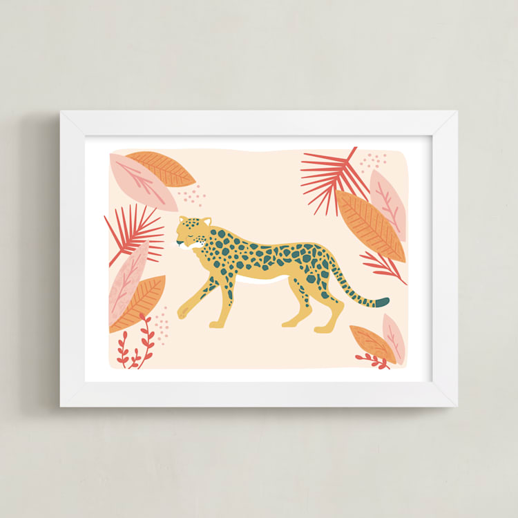 "speedy cheetah" - Art Print in melon by peetie design - Framed