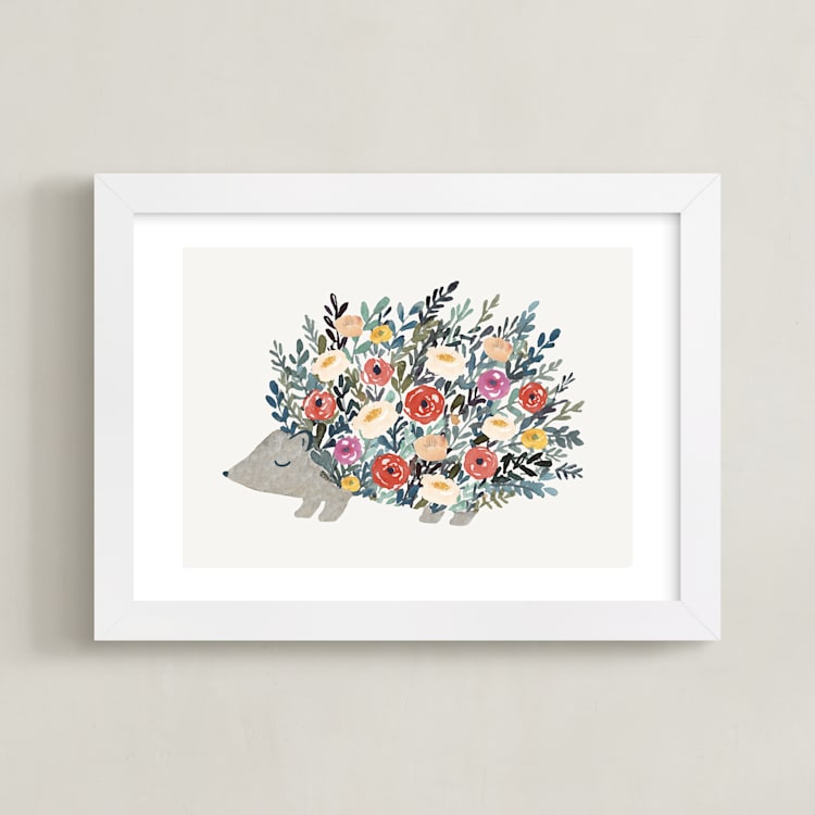 "Porcupine Bloom" - Art Print in Peony Red by Afton Harding - Framed