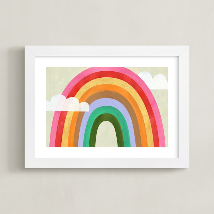 "Rainbow & Clouds" - Art Print in Ruby Red by melanie mikecz - Framed