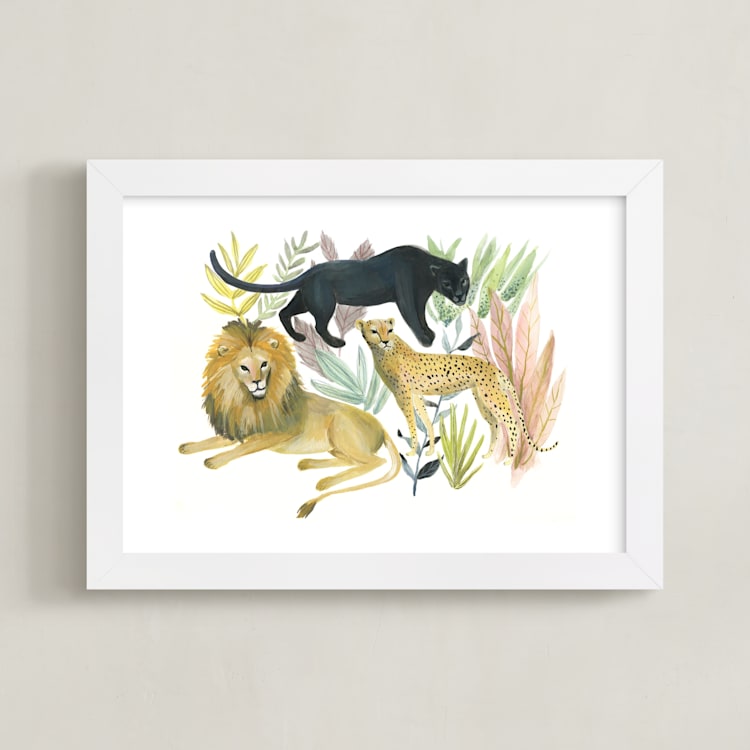 "Wild Cats" - Art Print in Lion biege by Emilie Simpson - Framed