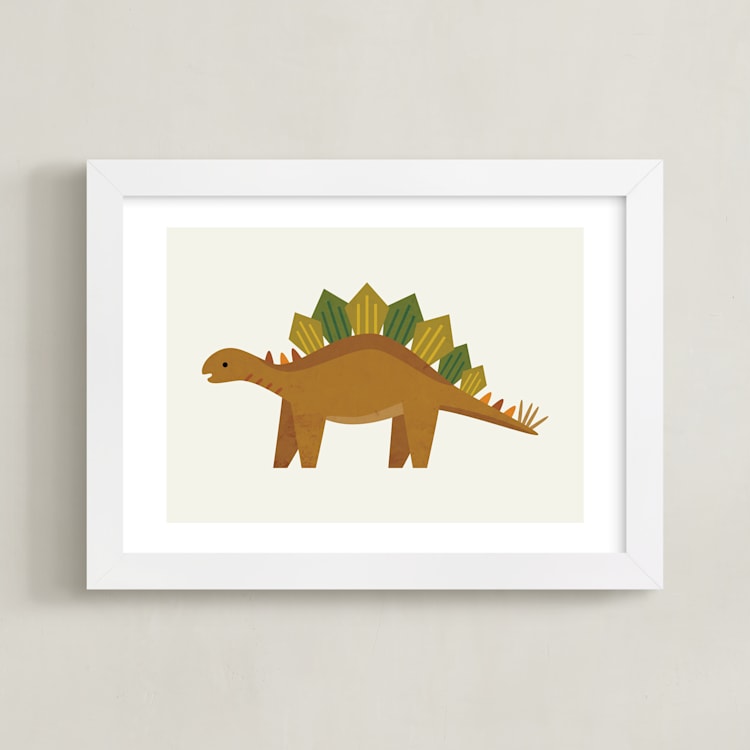 "Stegosaurus" - Art Print in Cream by Amy Mullen - Framed