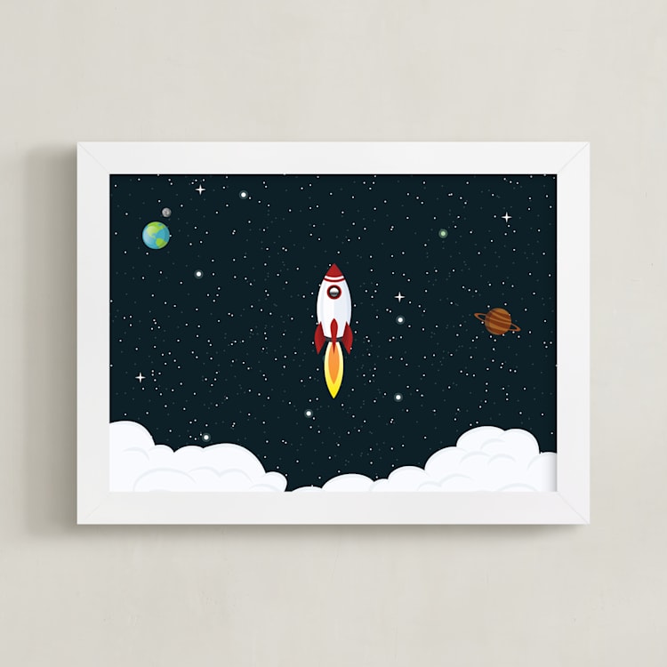 "Outer Space" - Art Print in White by Oma N. Ramkhelawan - Framed