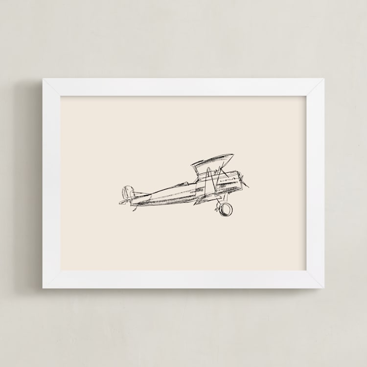 "Take Flight Loose Sketch 2" - Art Print in Beige by Katie Mulder - Framed