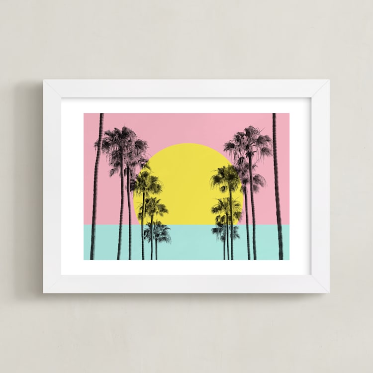 "Summer Palms" - Art Print in Pink Lemonade by Jessica C Nugent - Framed