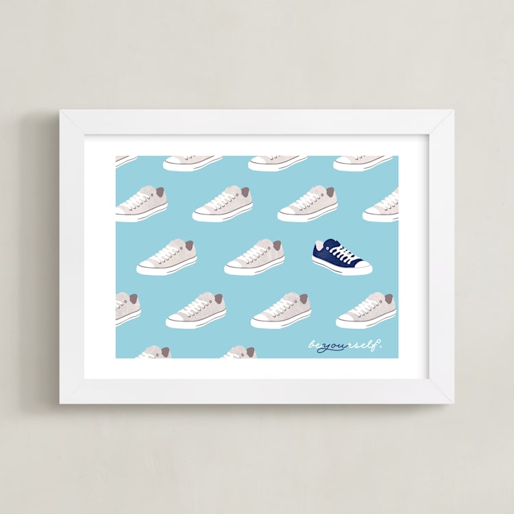 "Yourself" - Art Print in Blue Slate by Gwen Bedat - Framed