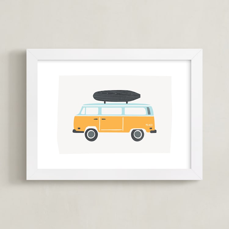 "Wheels 4" - Art Print in Mustard by Kristie Kern - Framed