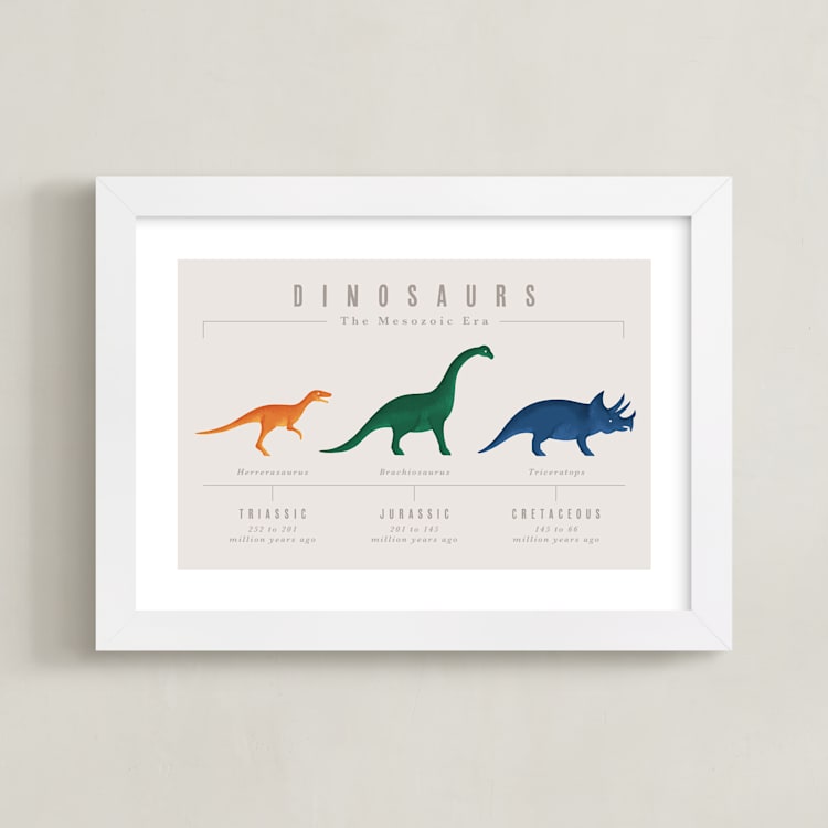 "Dino Timeline" - Art Print in Multicolor by Ashley Presutti Beasley - Framed