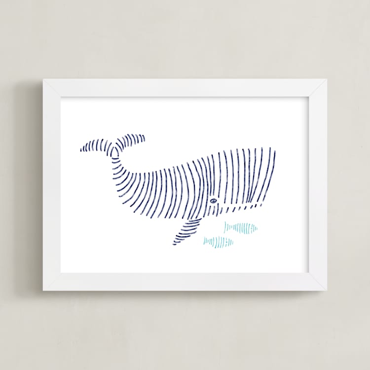 "Lined Animals II" - Art Print in OCEAN BLUE by Jayne Alfieri - Framed