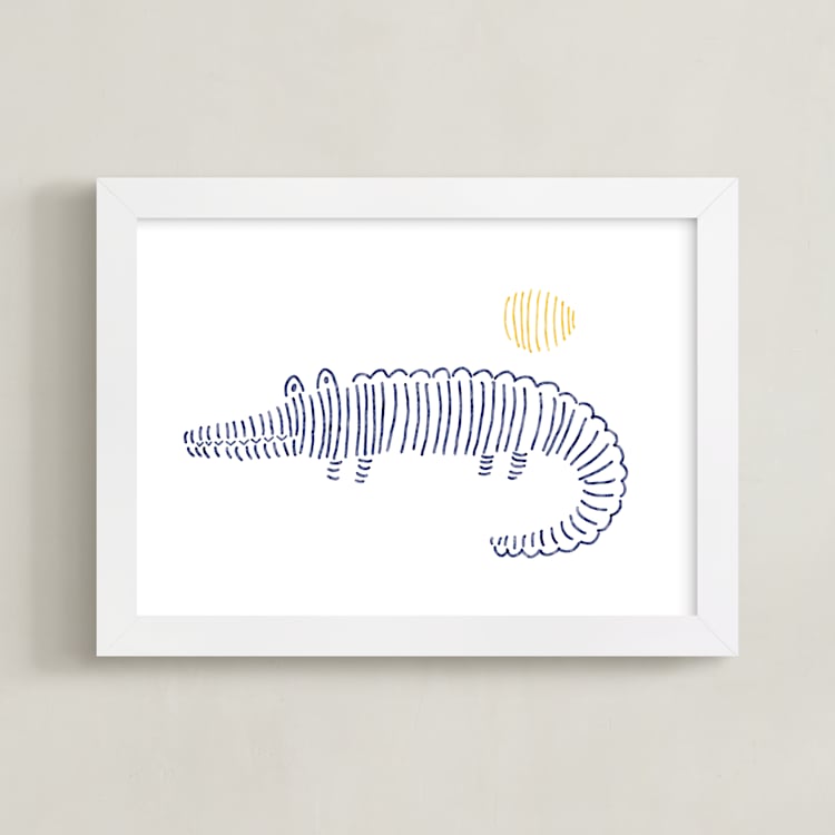 "Lined Animals III" - Art Print in OCEAN BLUE by Jayne Alfieri - Framed