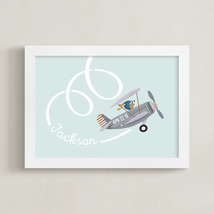 "aerobatics" - Personalized Art Print in Milky Blue by Leia Matt - Framed
