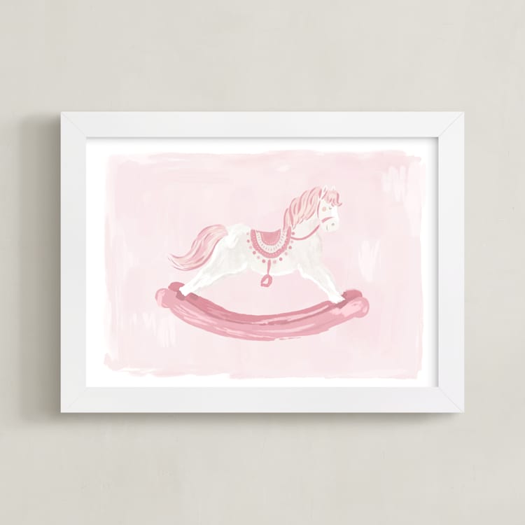 "Rocking Horse" - Art Print in Rose by Laura Bercovich - Framed