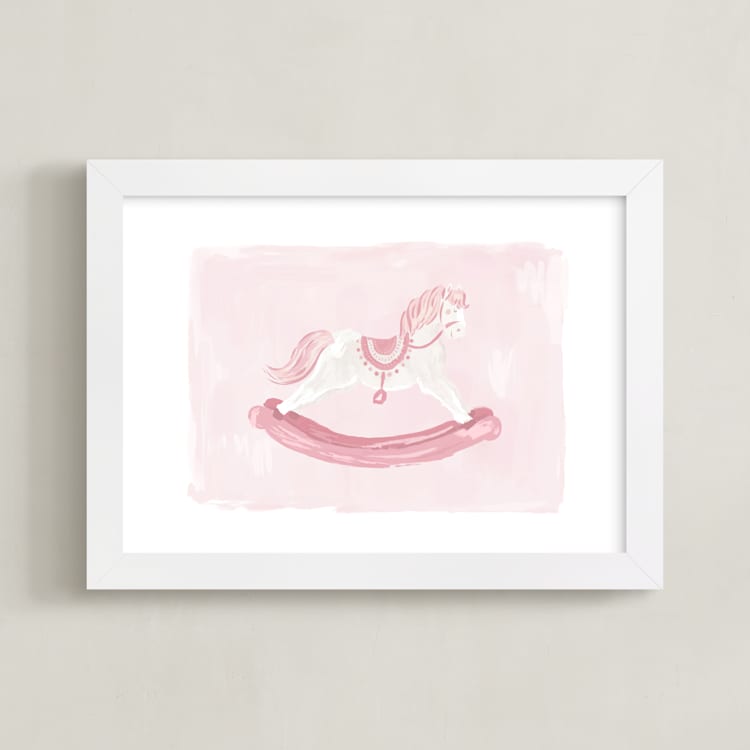 "Rocking Horse" - Art Print in Rose by Laura Bercovich - Framed