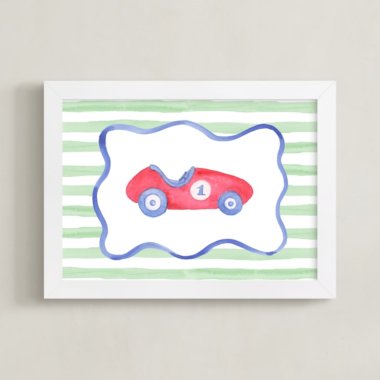 "Vintage Play Car" - Art Print in Race Car Red by Little Blue Designs - Framed
