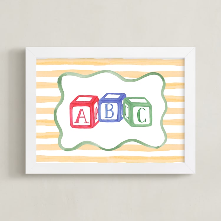 "Vintage Play Blocks" - Art Print in Block Yellow by Little Blue Designs - Framed