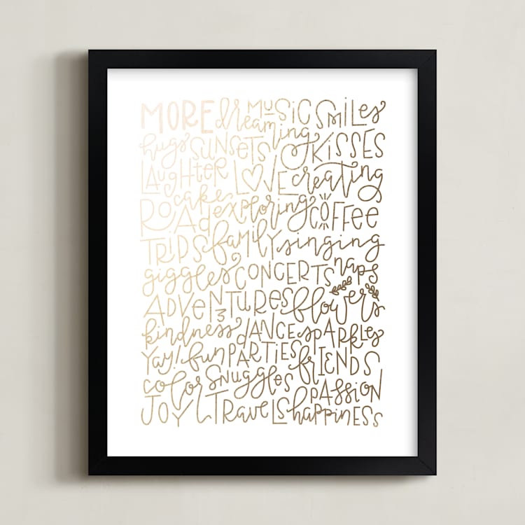 "More" - Custom Foil Print in Gold by Olivia Goree - Framed
