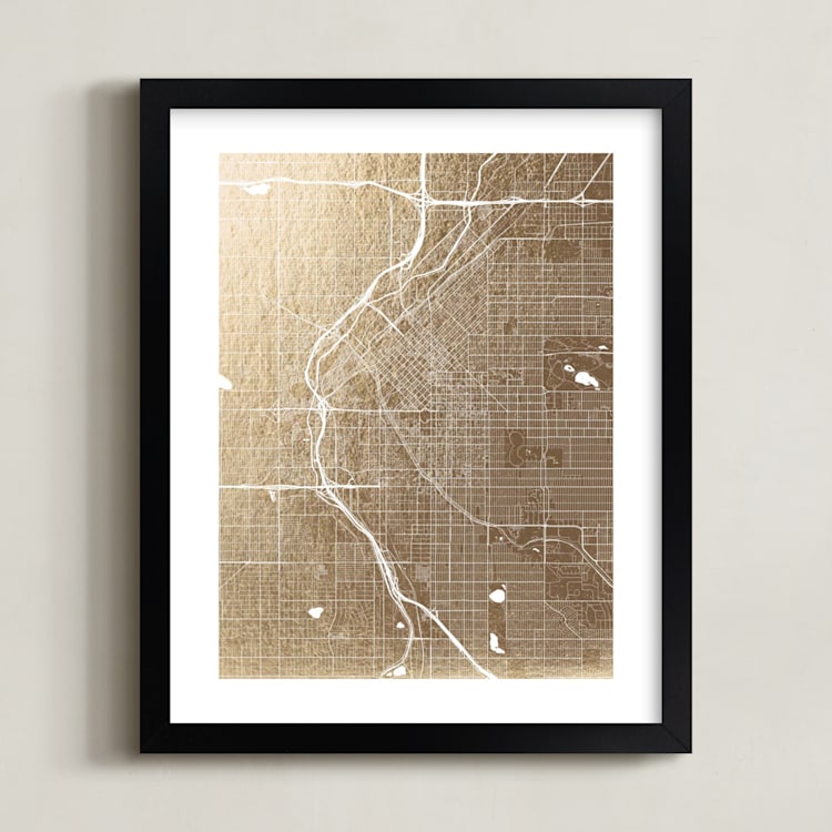 "Denver Map" - Custom Foil Print in White by Alex Elko Design - Framed