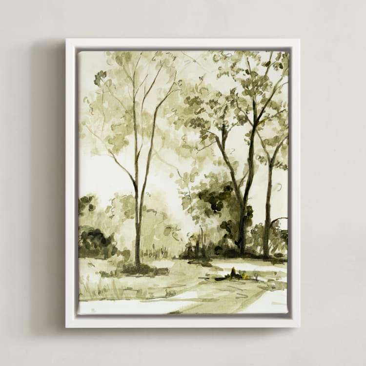 "Sun Kissed Meadow 1" - Art Print in Olive Green by Arohika Verma - Framed Canvas