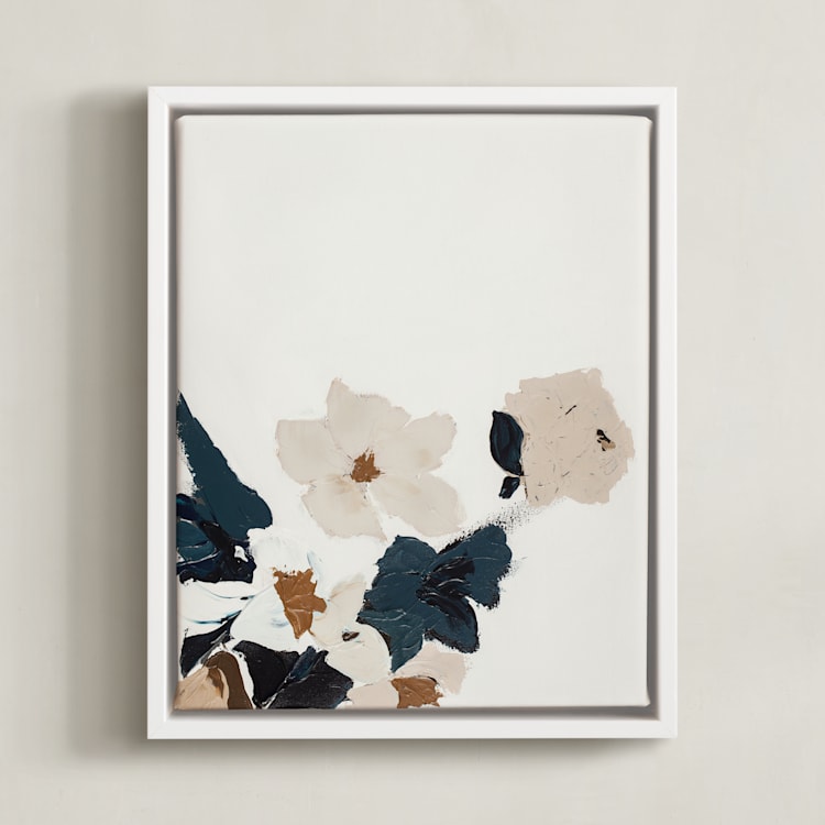"Abstract Botanical Floral Diptych I" - Art Print in dark navy blue by Caryn Owen - Framed Canvas