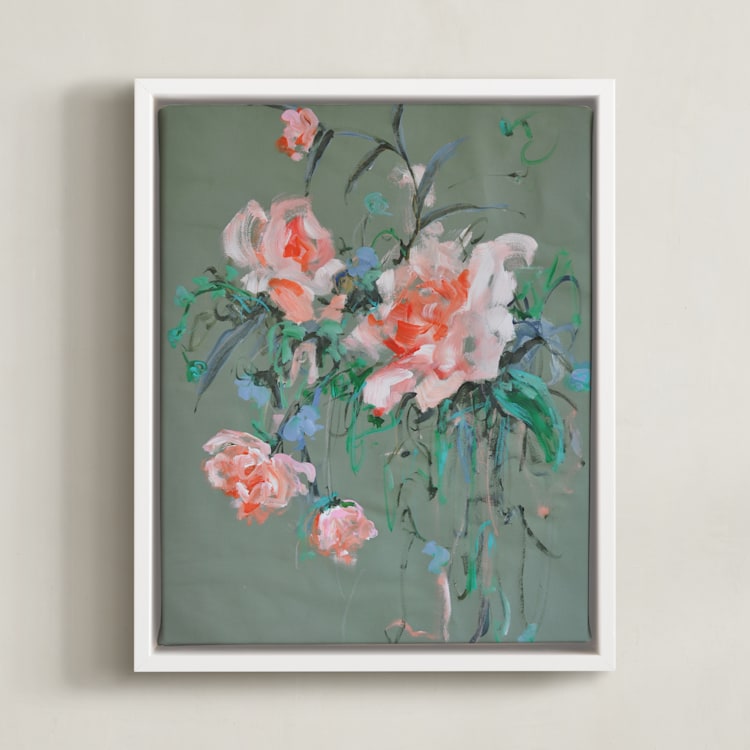 "Arrangement in Rose & Teal" - Art Print in Rose by Sonal Nathwani - Framed Canvas