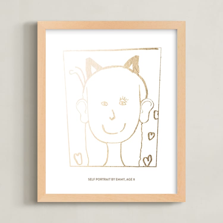 "Your Drawing As Foil Art Print" - Custom Foil Print in Gold by Minted - Framed