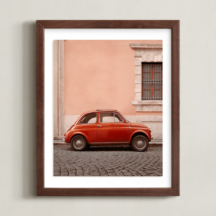 "An Italian Classic in Rome" - Art Print in Red Rosa by Kelsey Mucci - Framed