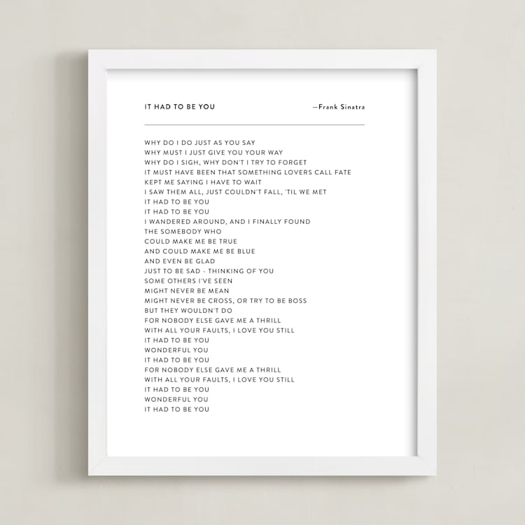 "Your Lyrics: Custom Print " - Custom Print in White by Minted - Framed