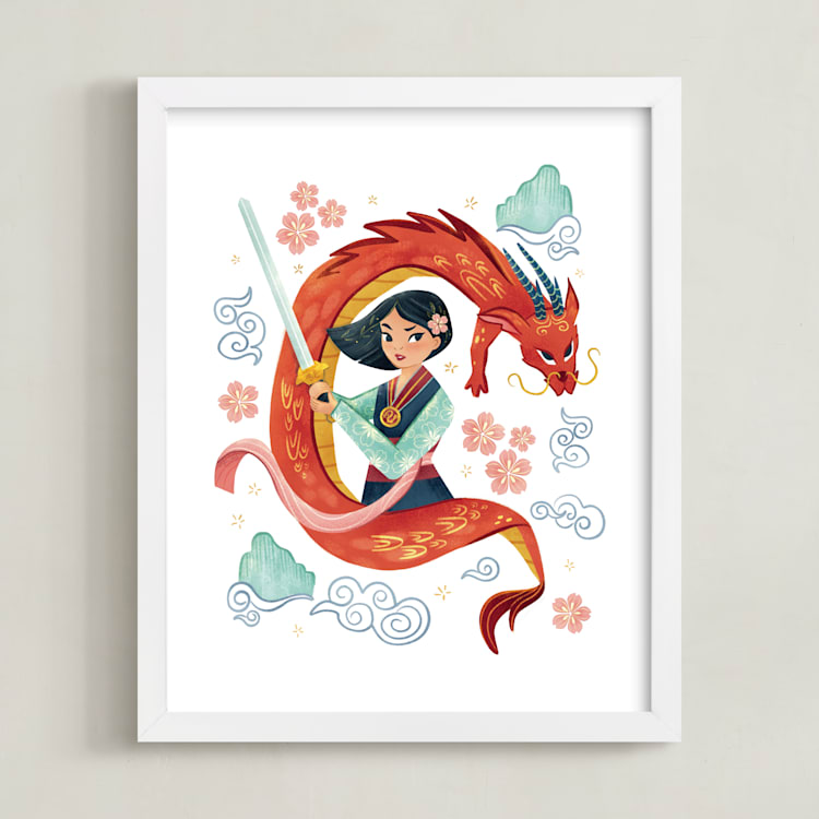 "Warrior Princess Mulan" - Art Print in Dragon by curiouszhi - Framed