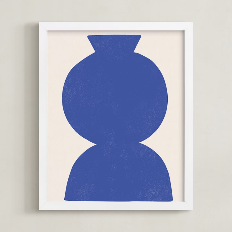 "Ceramic Vase Still Life" - Art Print in Brave Blue by Roseanne Kenny - Framed